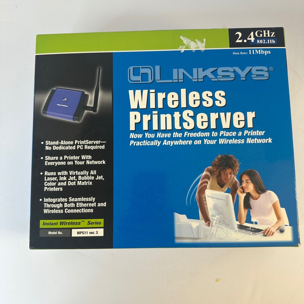 Linksys WPS11 ver. 3 Wireless PrintServer 802.11b 2.4GHz Parallel Port Ethernet